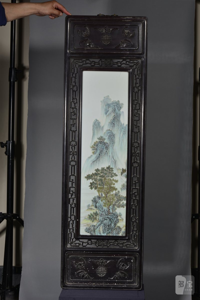 民国 粉彩山水花鸟四屏 - 图2